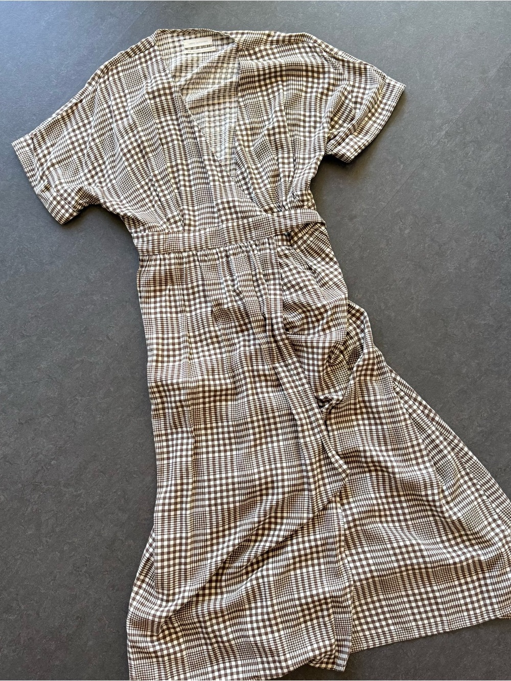 Urban Outfitters Brown and Cream Plaid Wrap Dress. Medium